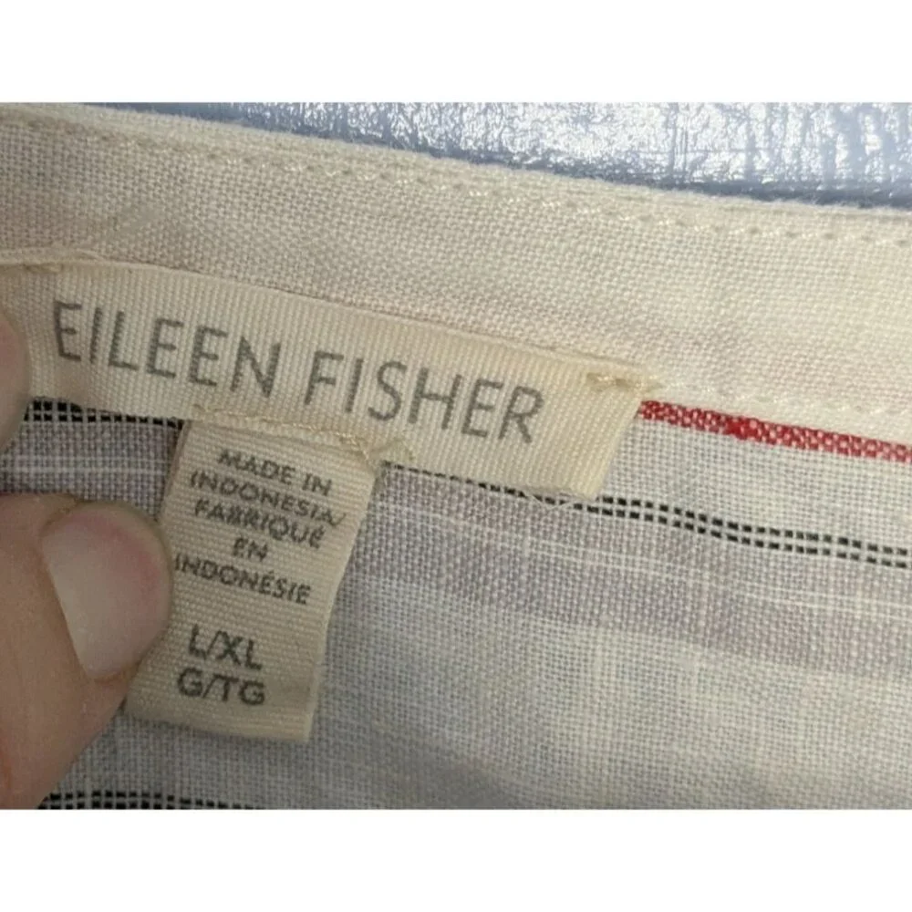 Eileen Fisher Womens Striped Linen V-Neck Tunic Kaftan L/XL Organic Fabric beach - Picture 3 of 5